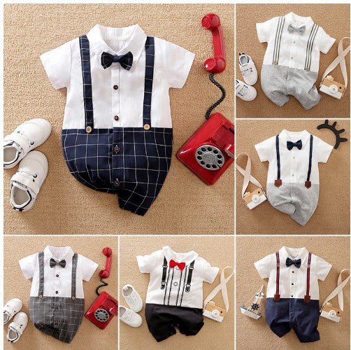 Baby Onesie Male Spring And Autumn Newborn Baby Long-Sleeved Romper Romper Baby Clothes Gentleman Strap