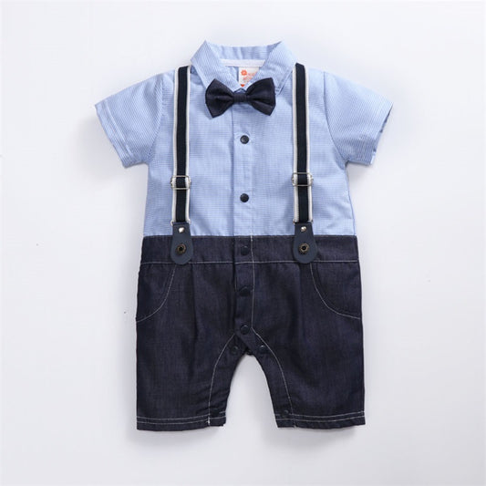 Cross-Border Baby Gentleman Dress Men's Full Moon Clothes Hundred Days One-Year-Old Short-Sleeved One-Piece Romper Summer Thin Section