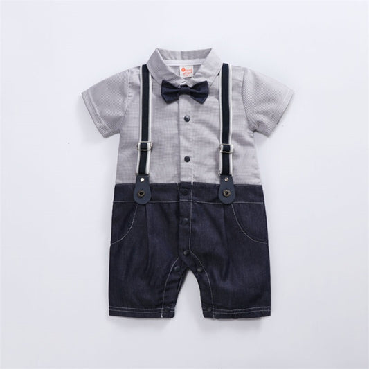 Cross-Border Baby Gentleman Dress Men's Full Moon Clothes Hundred Days One-Year-Old Short-Sleeved One-Piece Romper Summer Thin Section