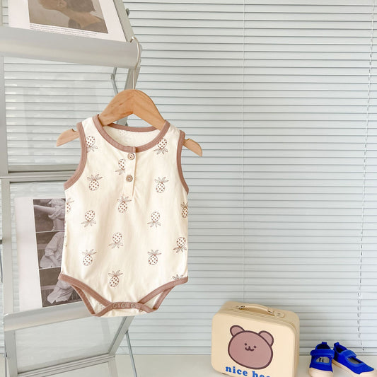 Newborn Summer Clothes Thin Vest Romper Pineapple Print Baby Baby Cotton Sleeveless Wrap Dress One-Piece Romper