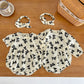 2022 new spring and summer baby cotton foreign style bow print romper female baby bag fart clothes one-year-old romper