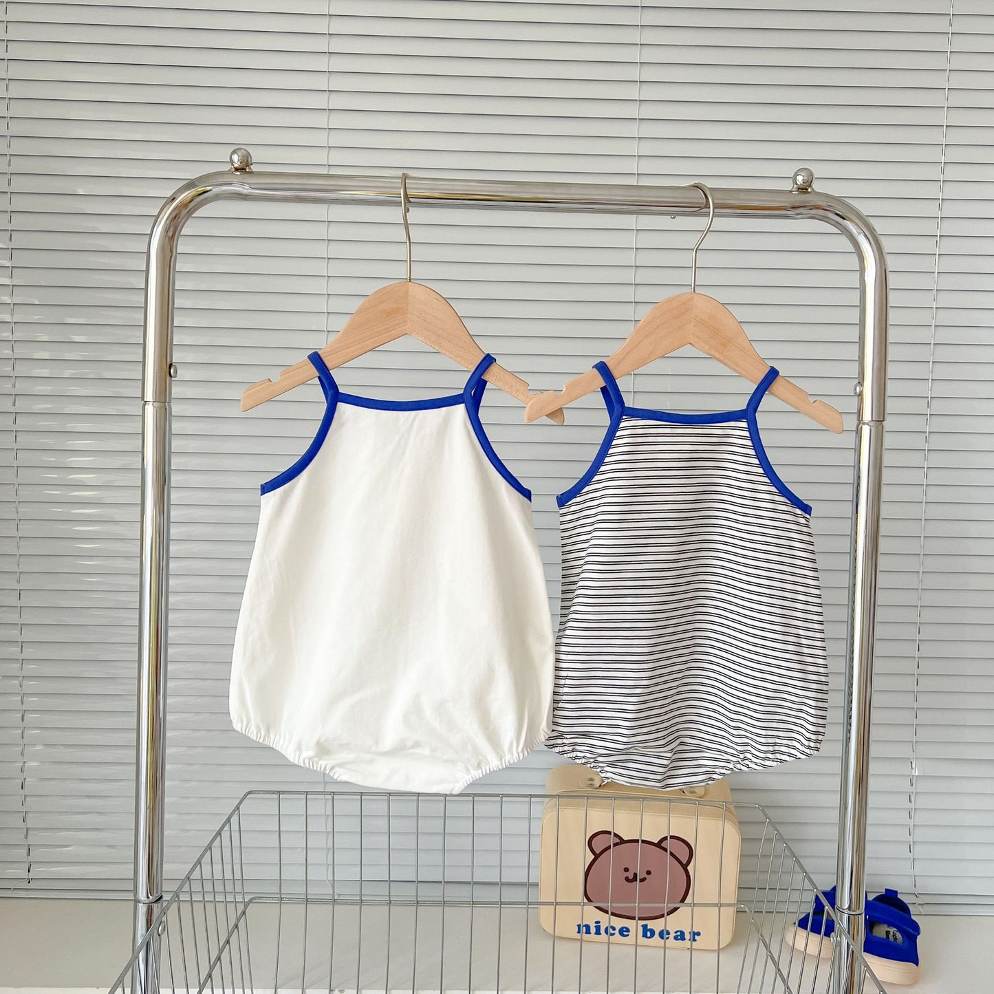 Summer Baby Sleeveless Sling Romper Cotton Cool Baby Clothes Cartoon Striped Sling Bag Fart Romper