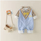 Spring New Baby Clothes Full Moon Male Baby Handsome Korean Version Long-Sleeved Romper Newborn Double-Layer Romper Spring Clothes